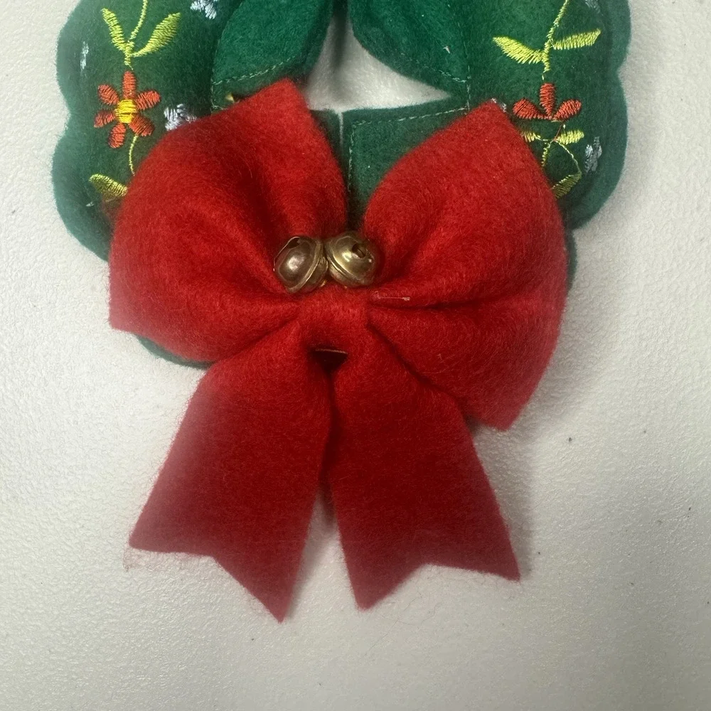 Vintage 2 Christmas Door Knob Cover Plush Welcome Wreath Embroidered Bells